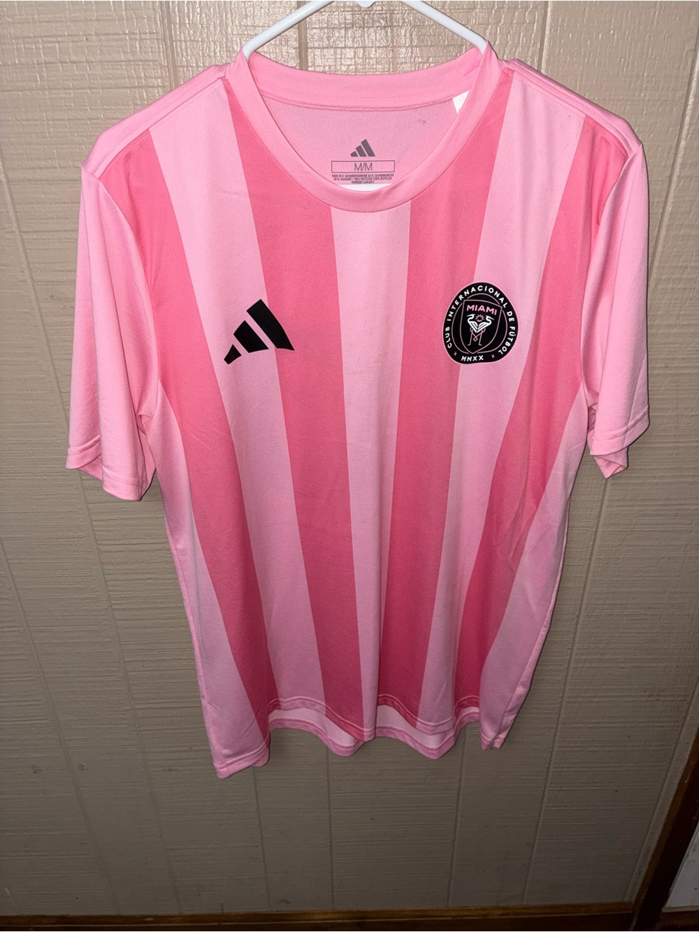 adidas Pink Striped Kids Soccer Jersey with Black Logos